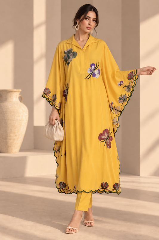 Butterflies Kaftan Set - YELLOW