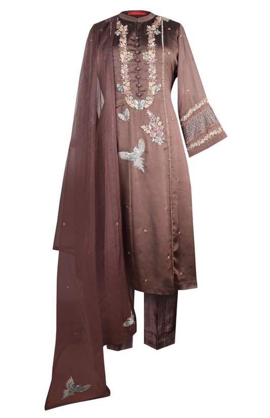 Zardozi Birds Silk Suit - MOUSE