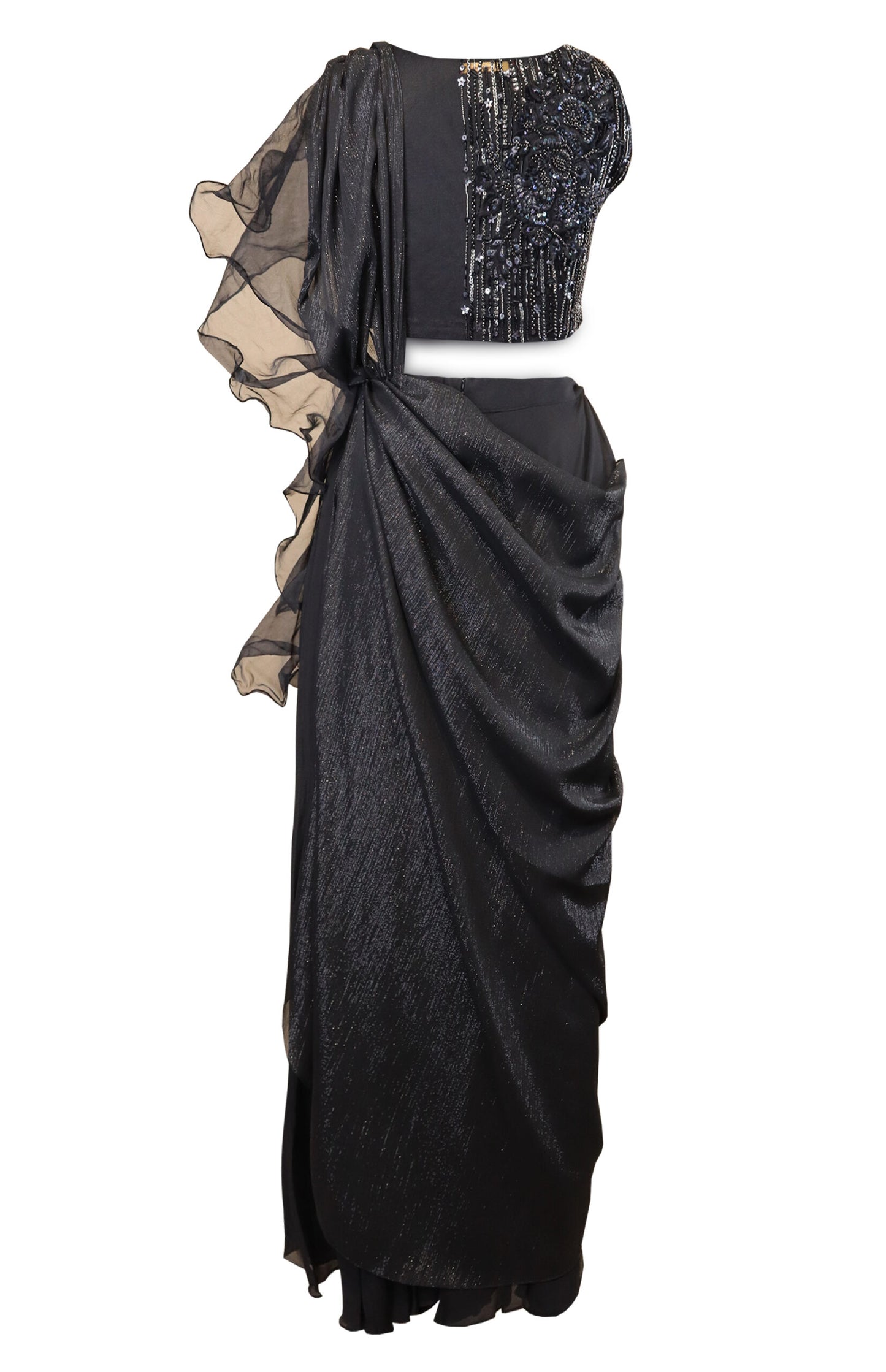 Black Draped Sharara Saree