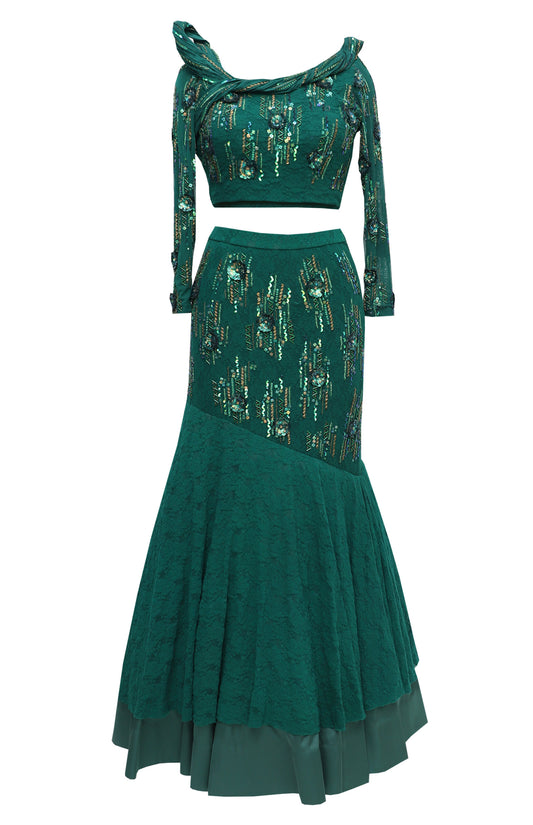 Emerald Green Crop Top With Mermaid Skirt