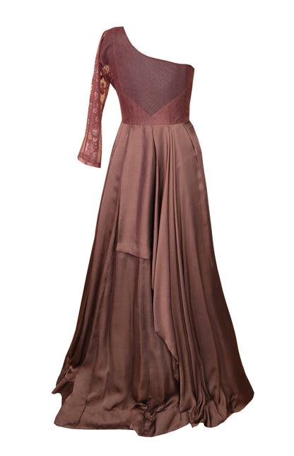 Chocolate Brown Off-Shoulder Gown