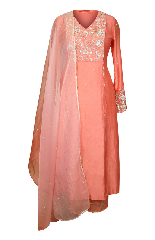 Chanderi Silk Suit With Zari Embroidery