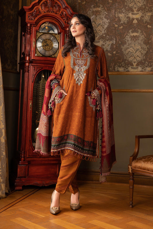 Maria.B Unstitched Linen D8 Rust