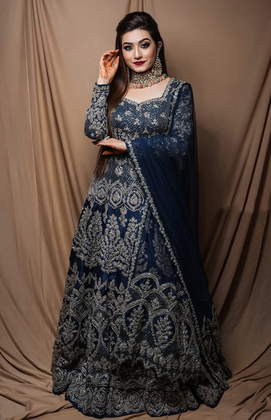 Anarkali Gown With Dori Embroidery - NAVY