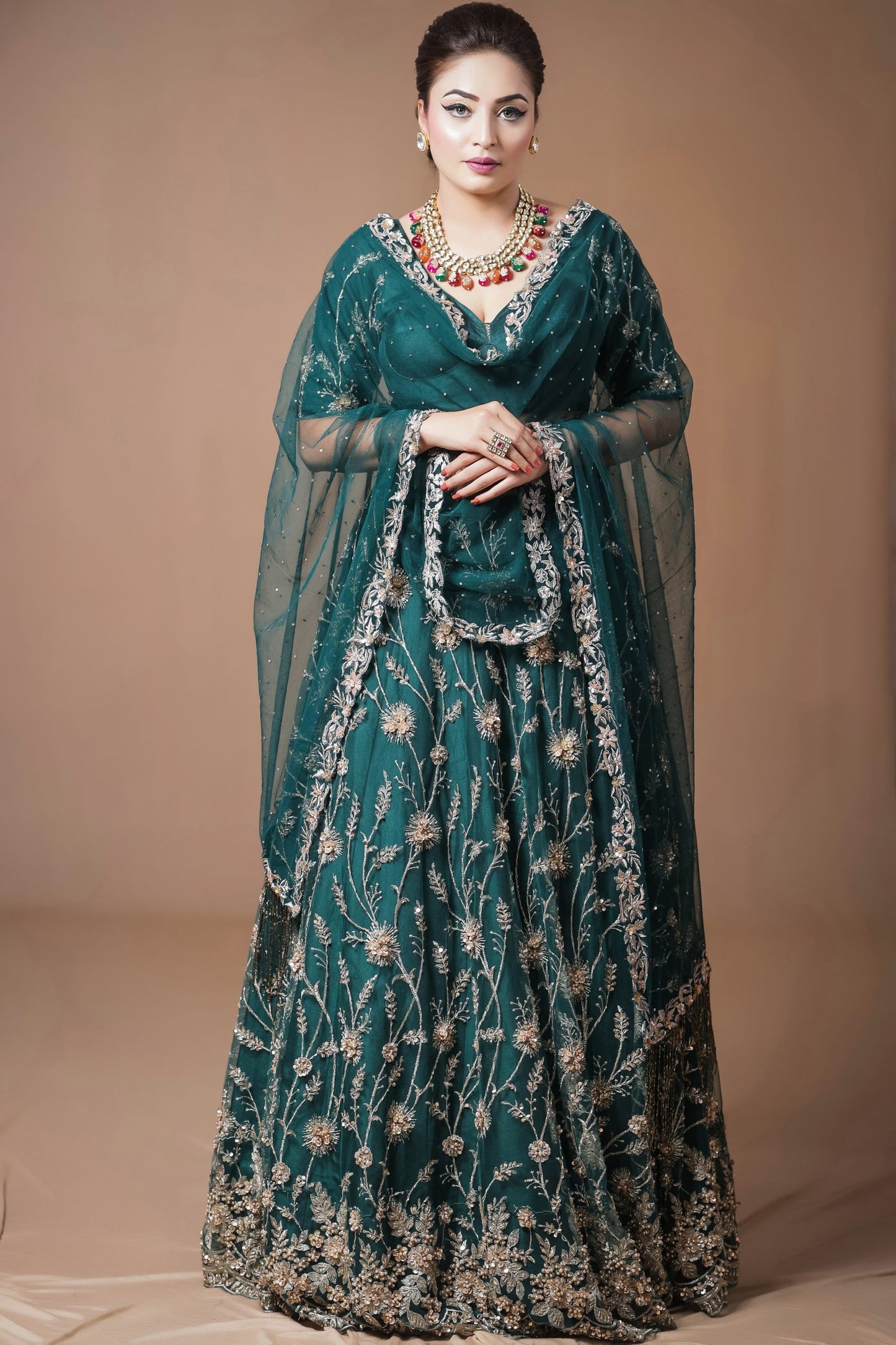 Zari Embroidery Lehnga Choli - BOTTLE GREEN