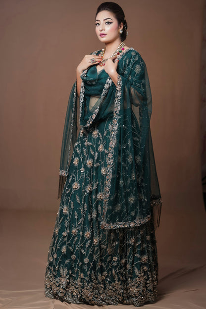 Zari Embroidery Lehnga Choli - BOTTLE GREEN
