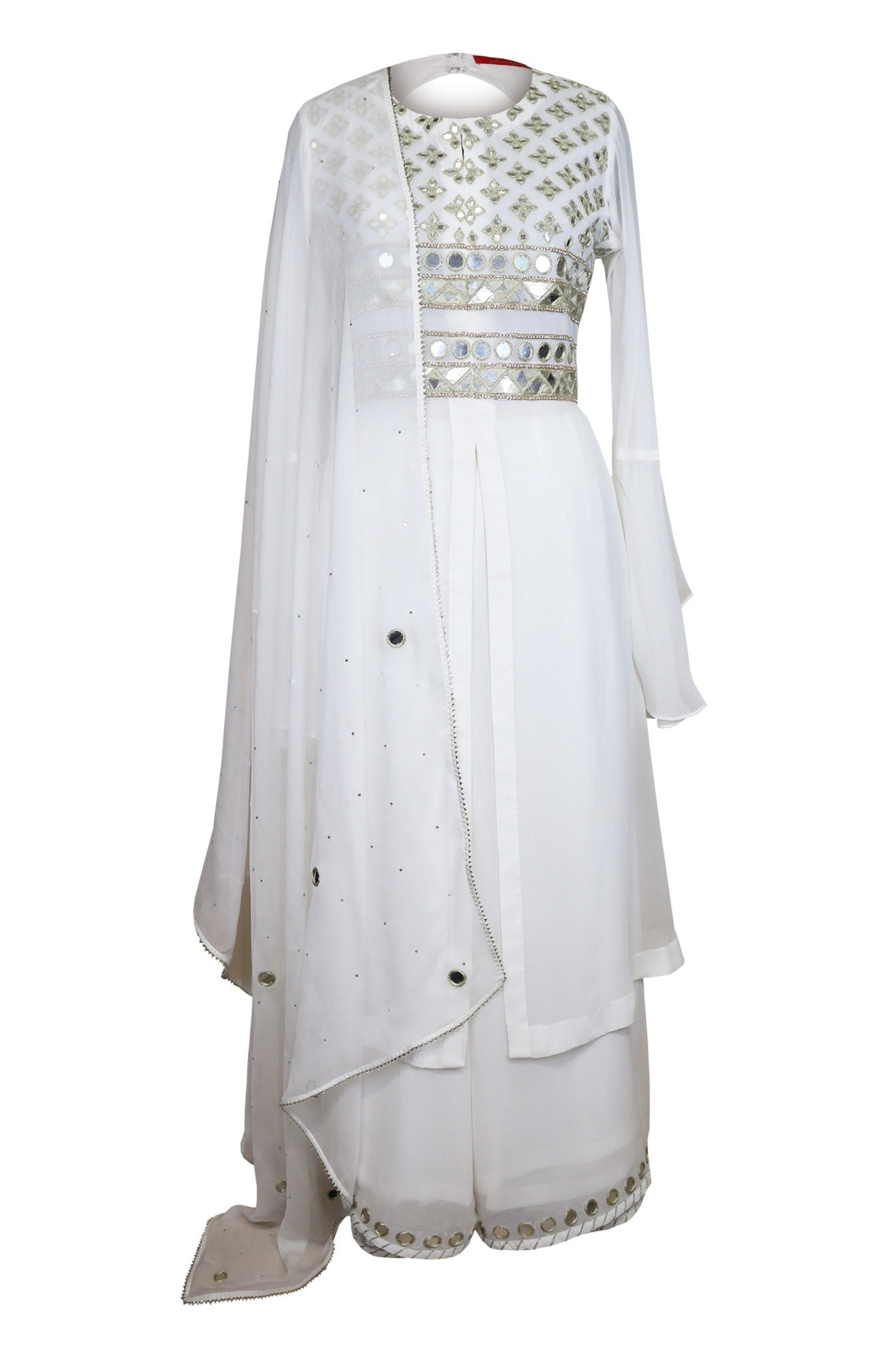 White Mirror Work Georgette Suit