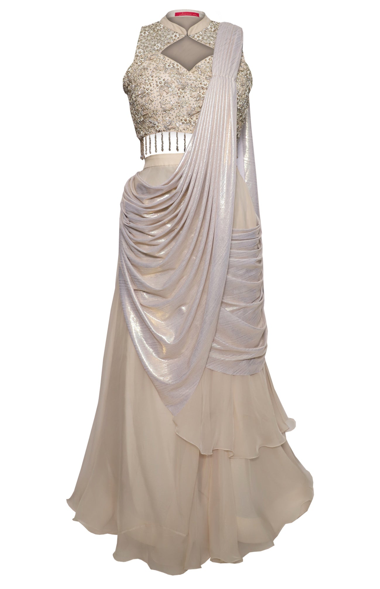 Ivory Metallic Draped Saree