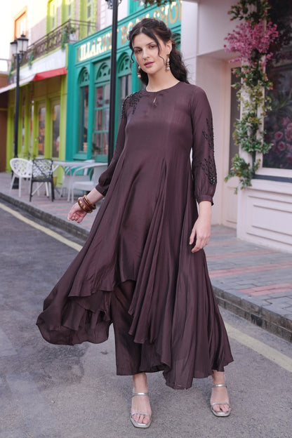 Ferns Asymmetric Kurta Set - MATCHA