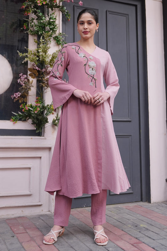 Tulips Striped Kurta Set - PINK
