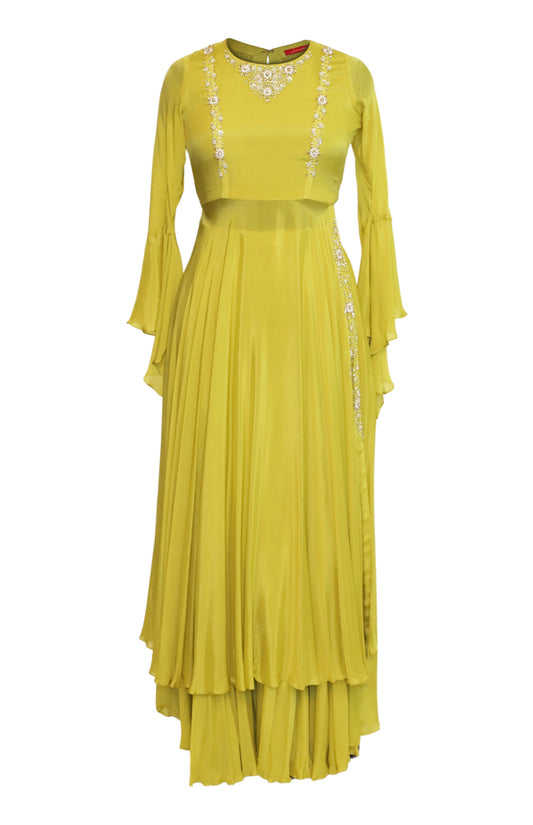 Chiffon Flared Kurta With Sharara