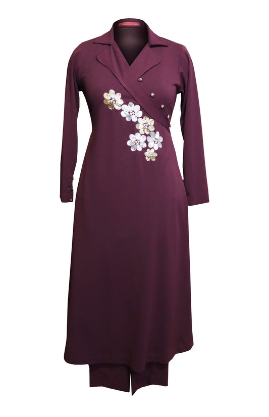 Woolen Kurta Set With Nalki Flowers