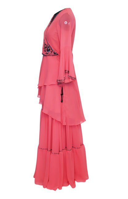 Wrap Around Peplum With Tiered Sharara