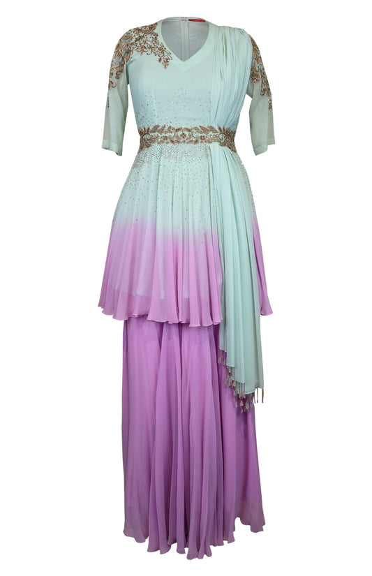Mint And  Lilac Ombré Peplum Dress